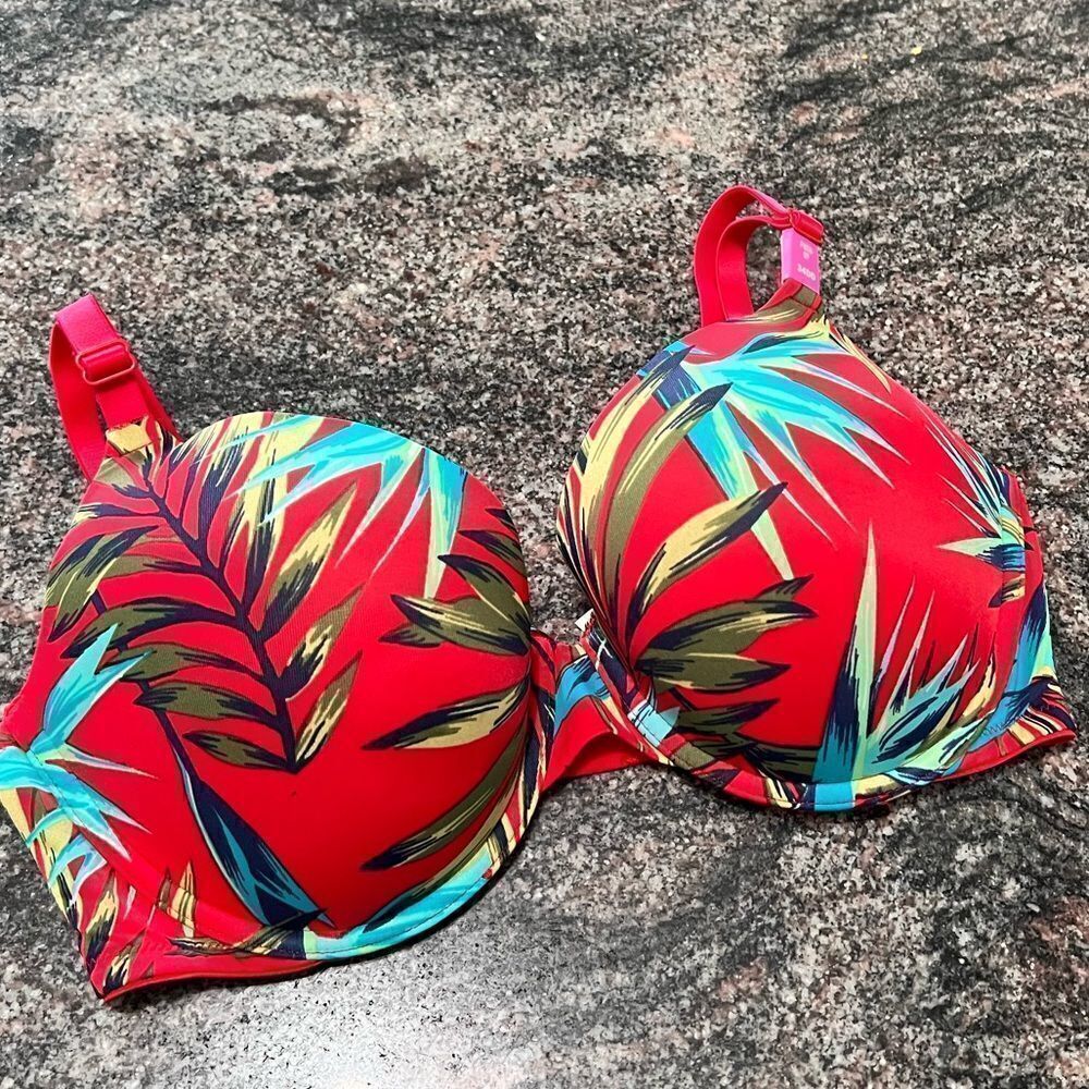 Victoria’s Secret Pink Wear everywhere Push Up Padded bra red palms 34D - Picture 4 of 8